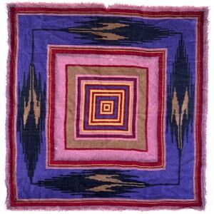Oscar de la Renta Wool Square Scarf 29x29 Geometric Ikat Print Made in Japan